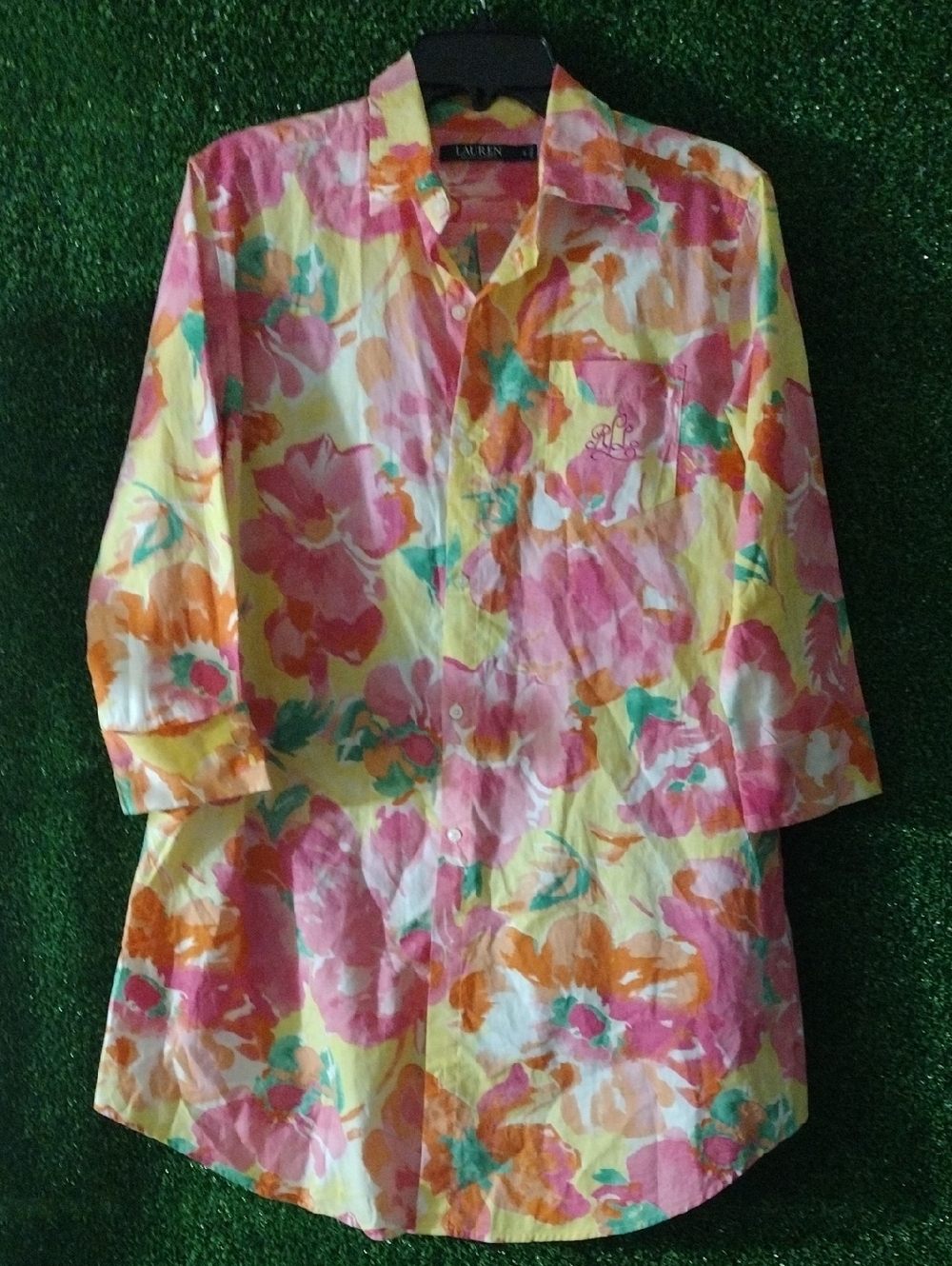Lauren Ralph Lauren Watercolor Floral Top in Pink, Yellow and Orange